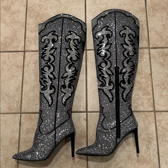 Tall Rhinestone Boots Size 12 - Picture 9 of 10